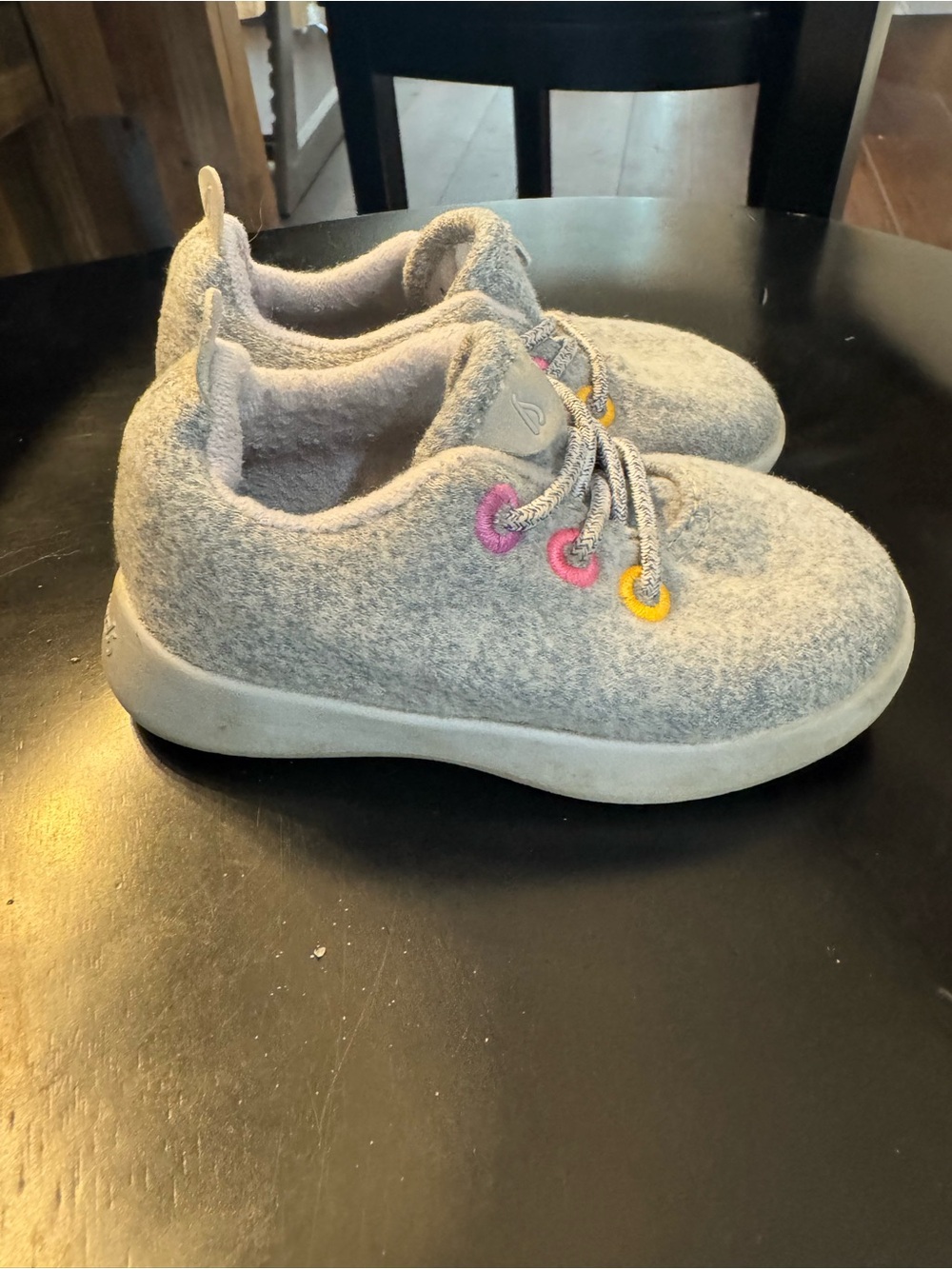 allbirds Kids Gray Wool Slip-On Sneakers with Pink & Yellow Eyelets